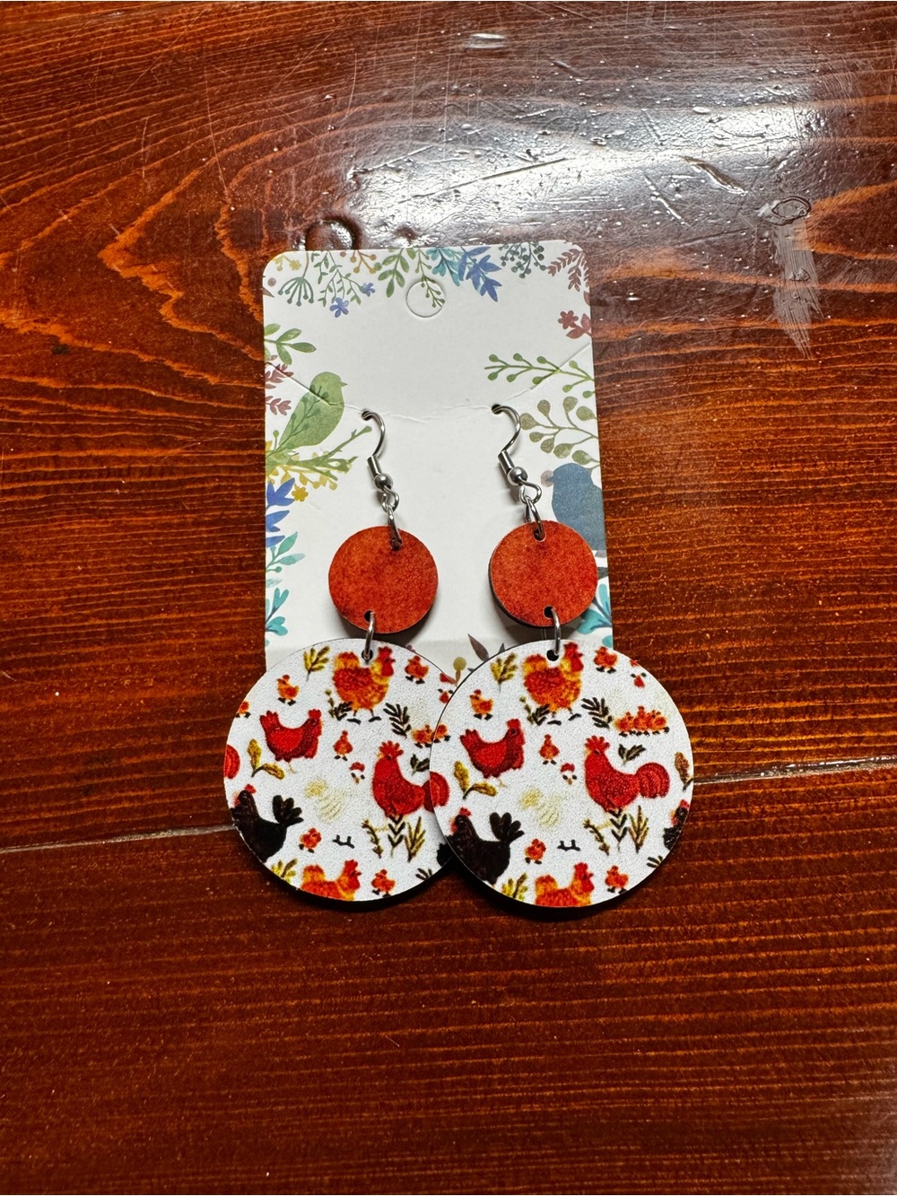 Red Rooster Print Drop Earrings - Women Accessories